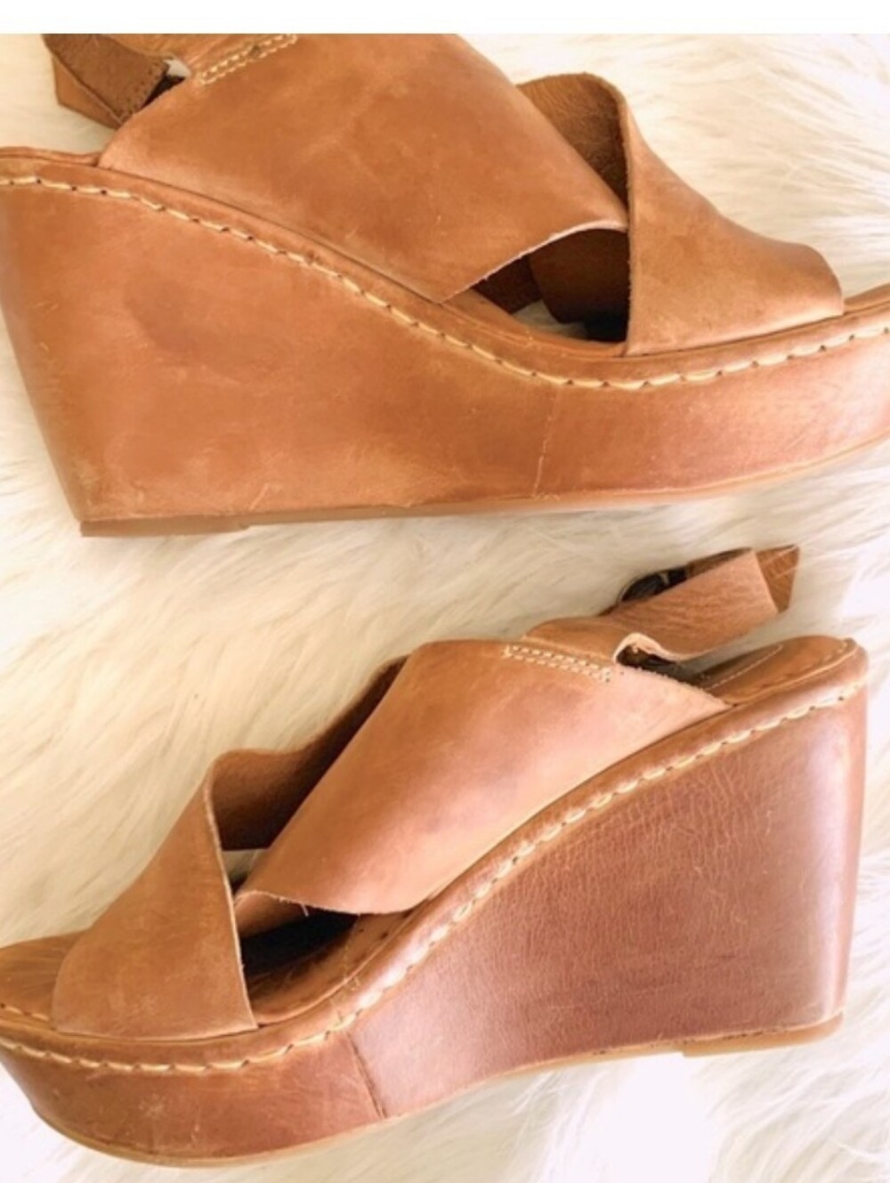 BORN Leather Retro Wedges
